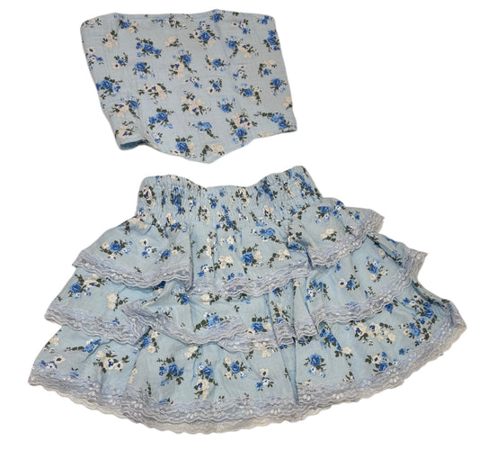 Aqua Floral Tube Top & Skirt Set