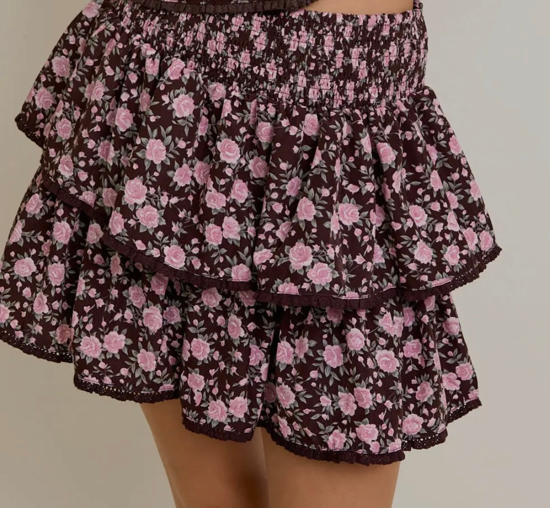 Brown Flower Skirt- Junior