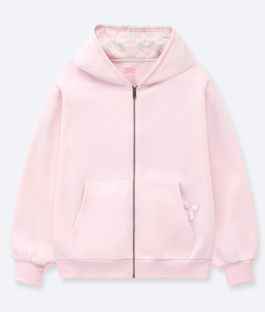 Pink bow zip hoodie