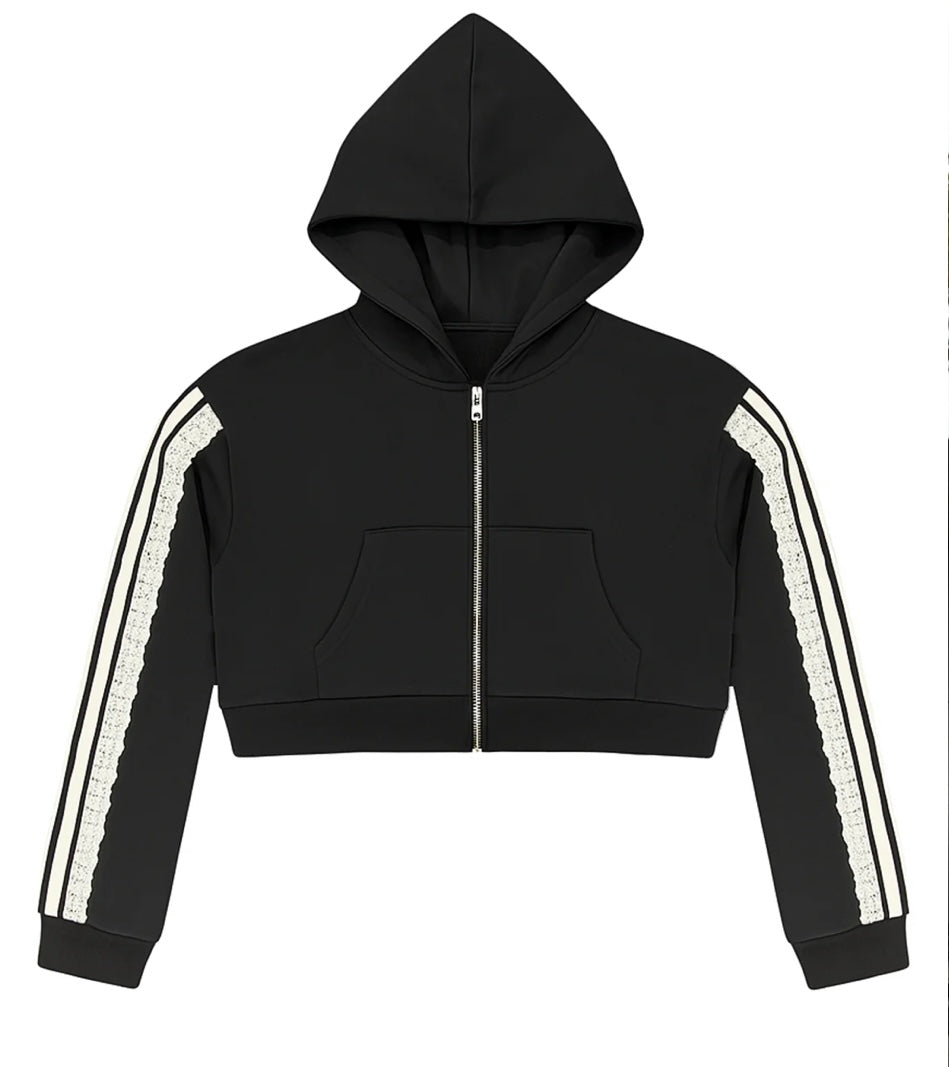 Katie J Tommy black and lace zip up