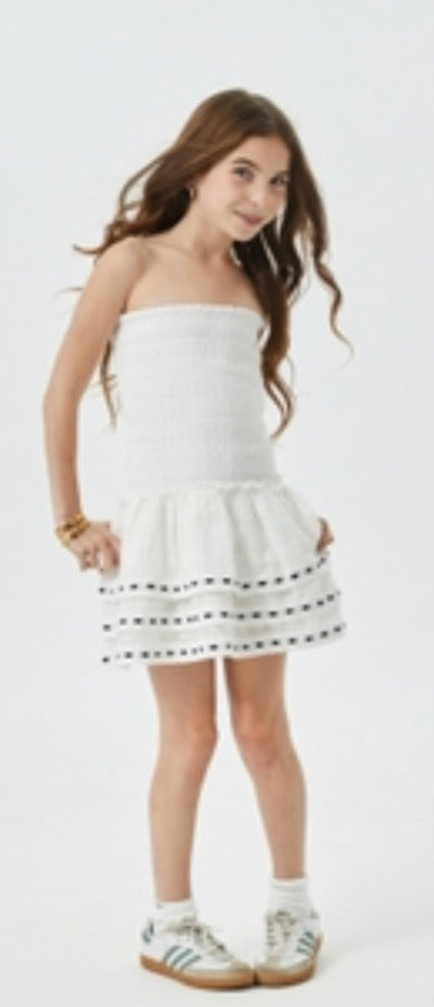 Sage White Smocked Tube Dress