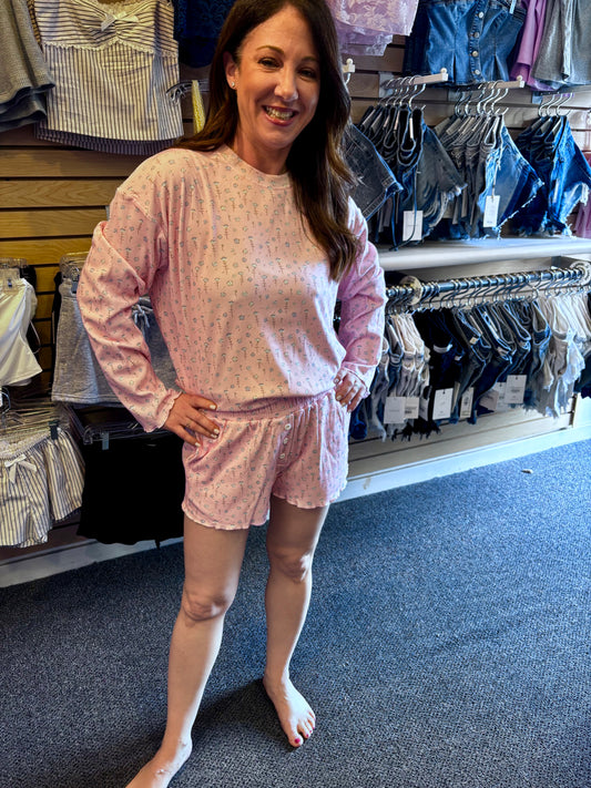 Sunkissed Coconut Pink Ditsy blue floral pajama set