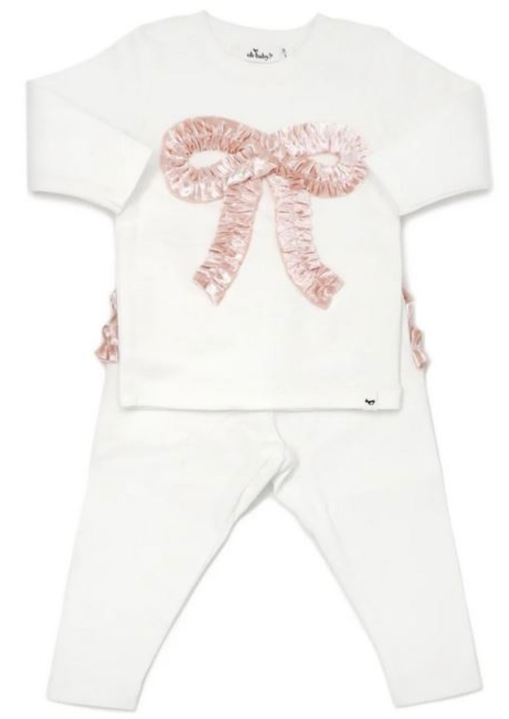 Pink velvet ruffle bow 2pc set