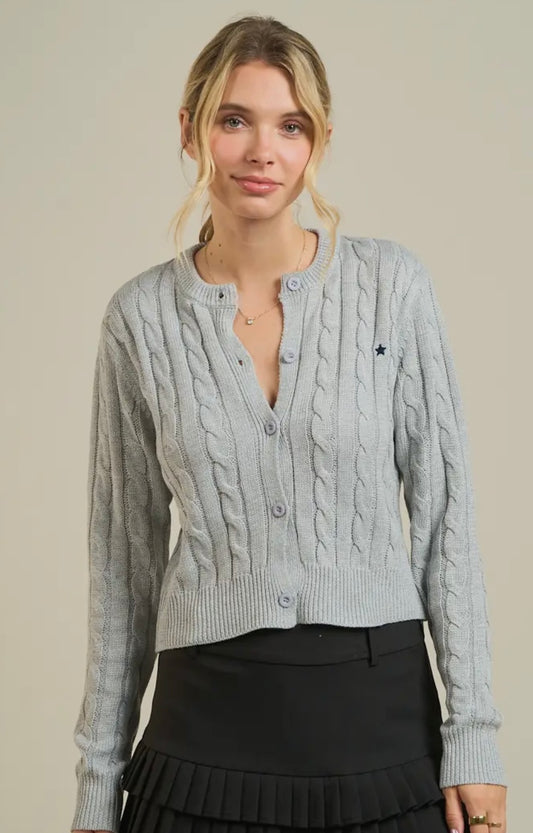 Star Embroidered Cable Knit Cardigan
