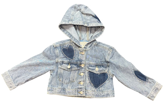 Tween Rhinestone Shadow Heart/Flower Denim Jacket