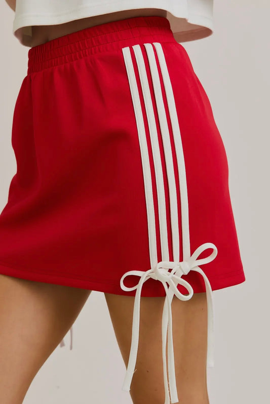 Le Lis red and white track bow skirt