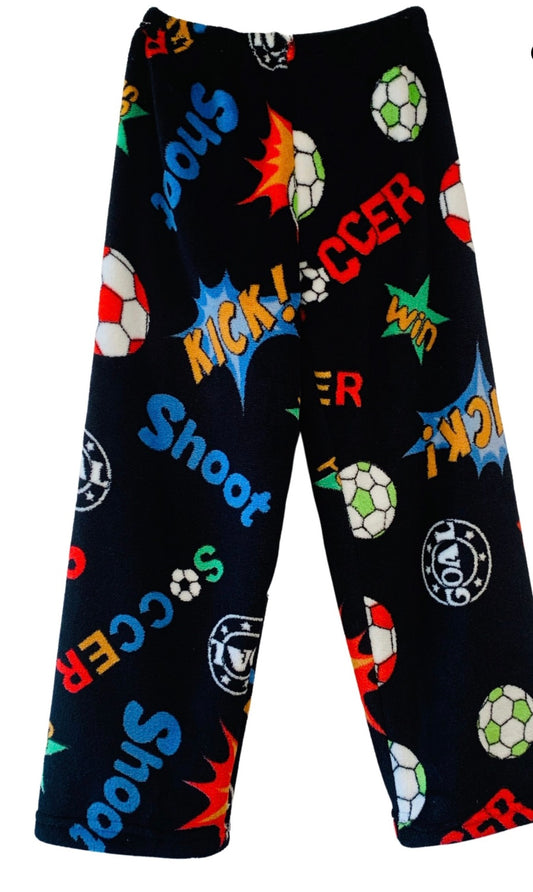 Black Soccer boys plush pj pants