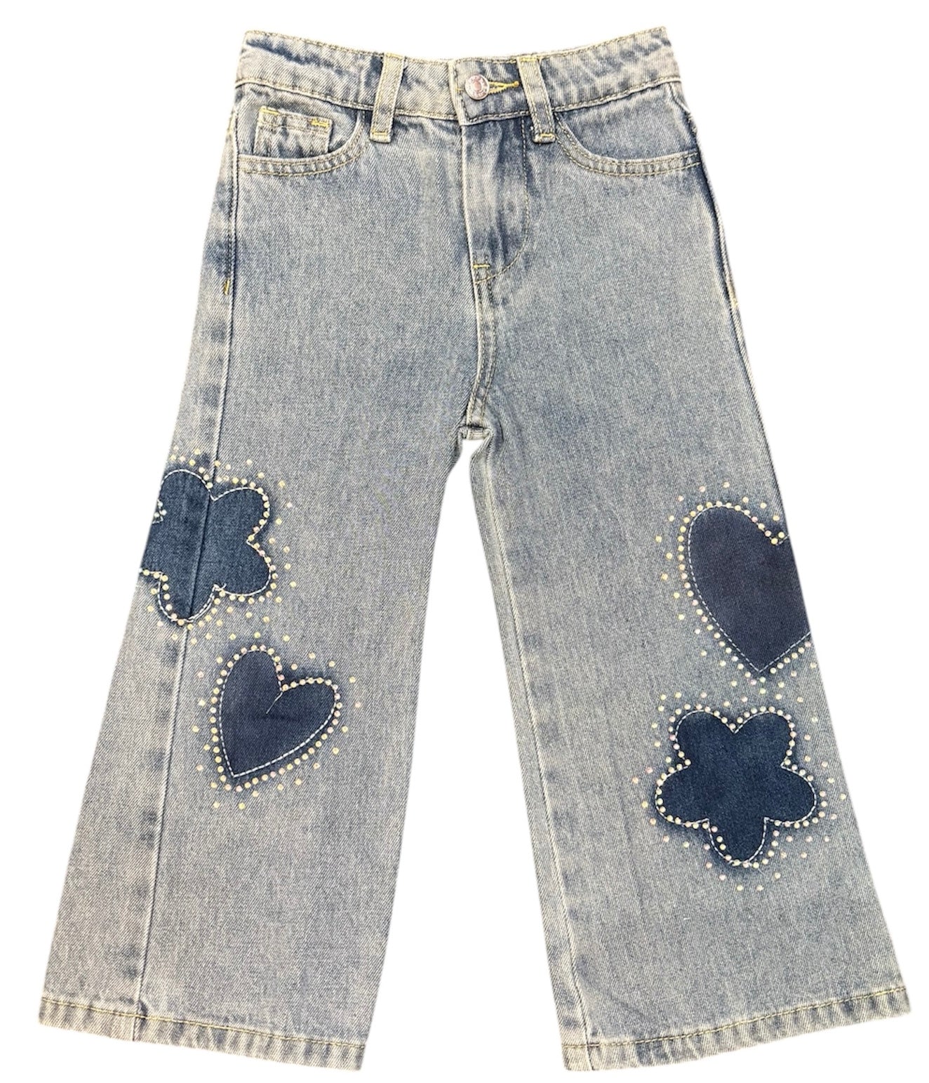 Tween Rhinestone Shadow Heart/Flower Jean