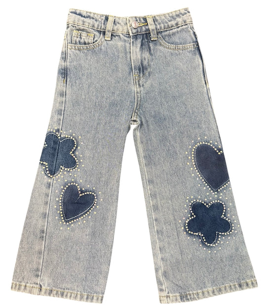Tween Rhinestone Shadow Heart/Flower Jean