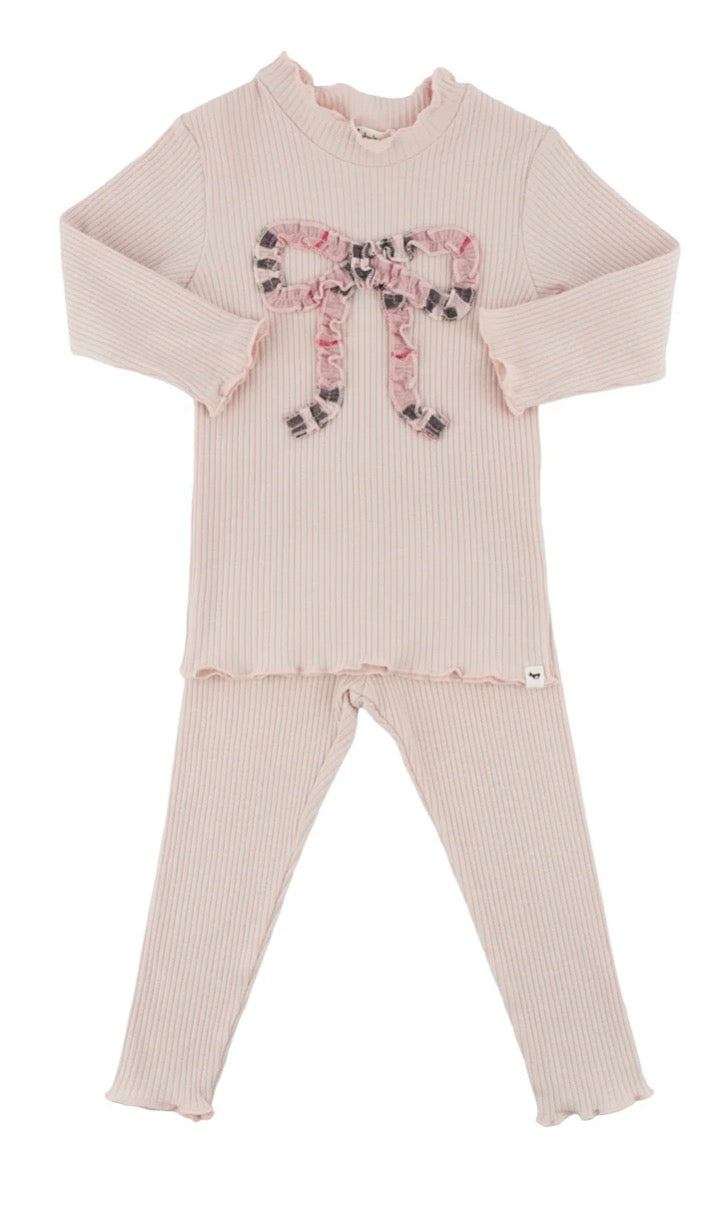 Pink Tartan Bow 2pc Set