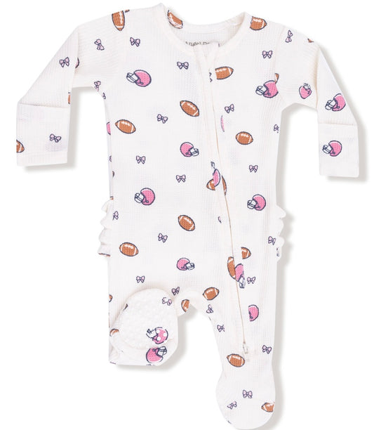 Footballs and Bows Ruffle Footie