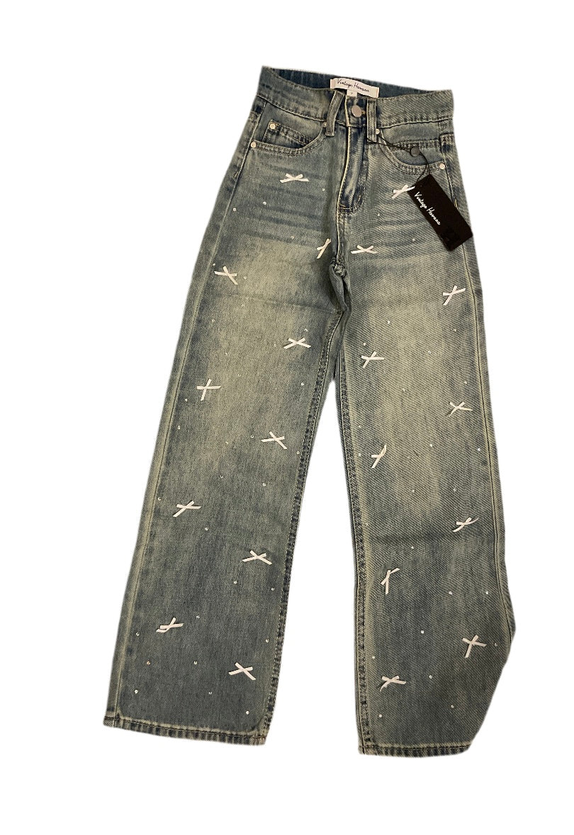 Allover rhinestone bow jeans