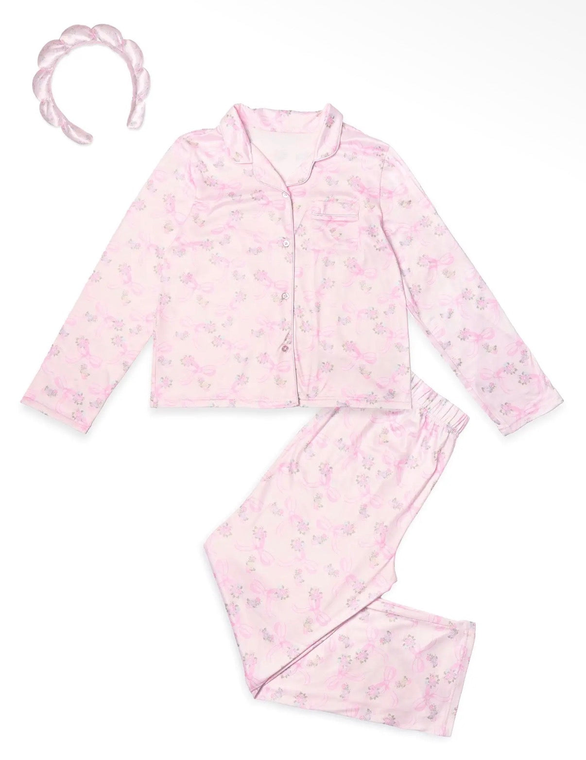 Floral Bow Print Pj w Spa Headband