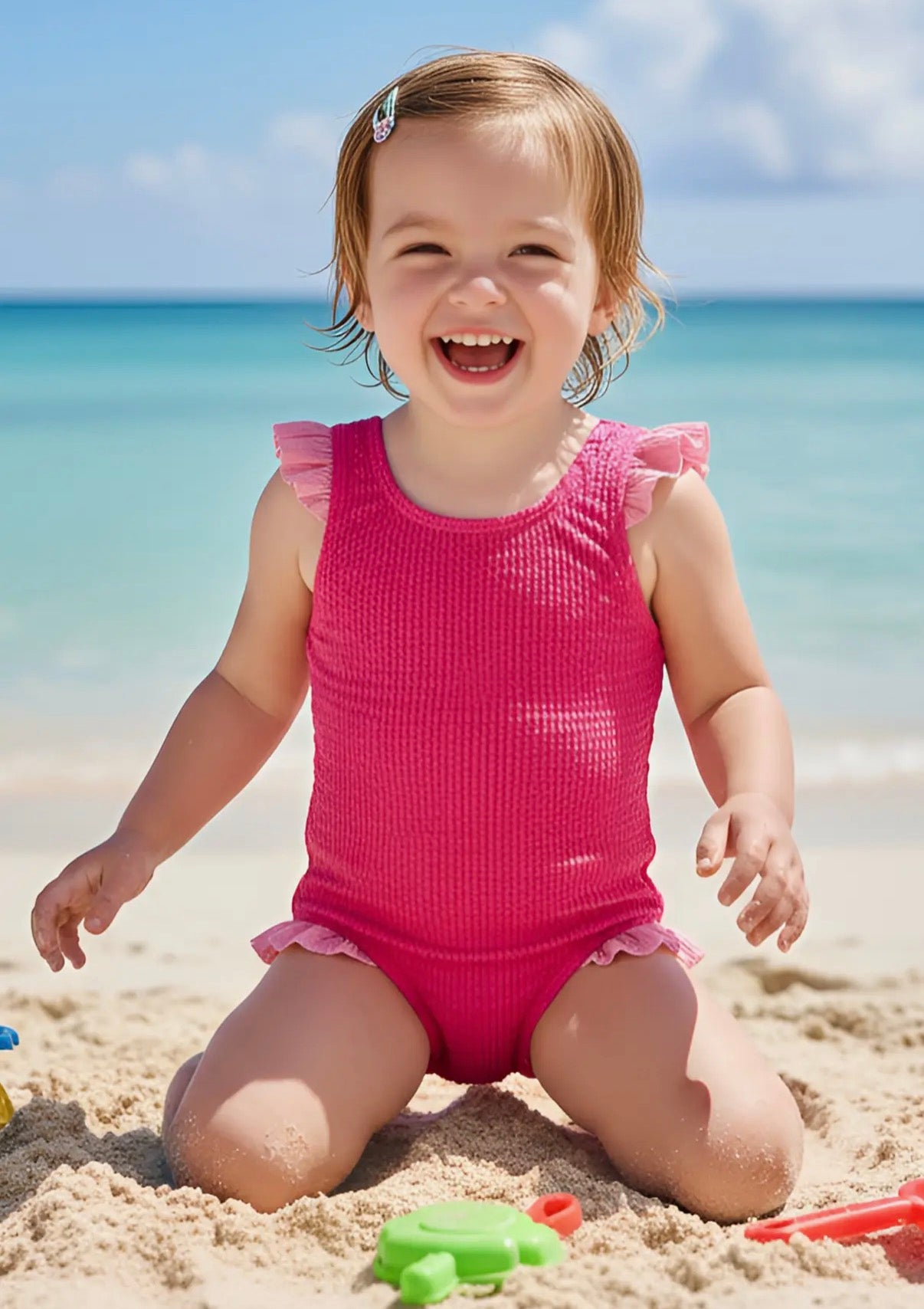 Baby/Toddler crinkle pink one piece bathing suit