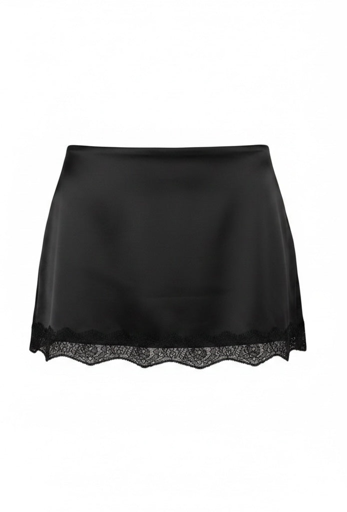 Black Satin & Lace Skirt