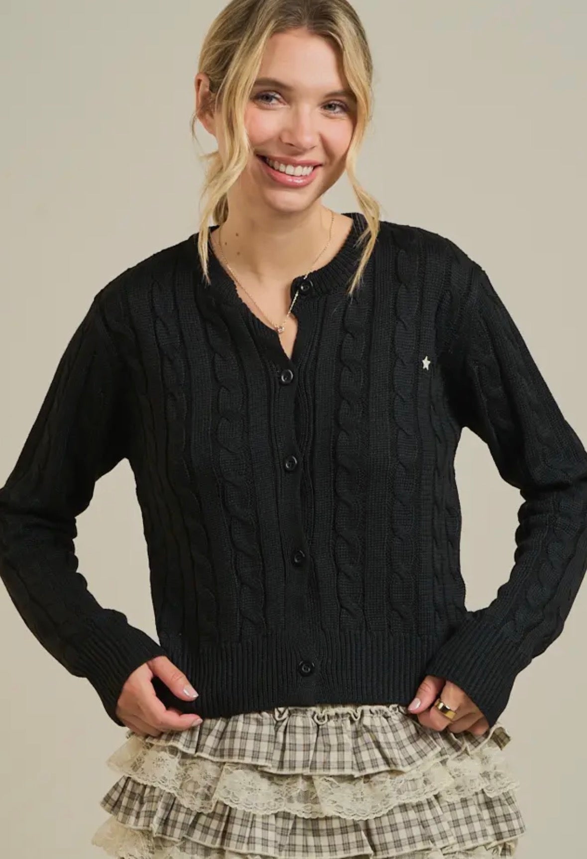 Star Embroidered Cable Knit Cardigan