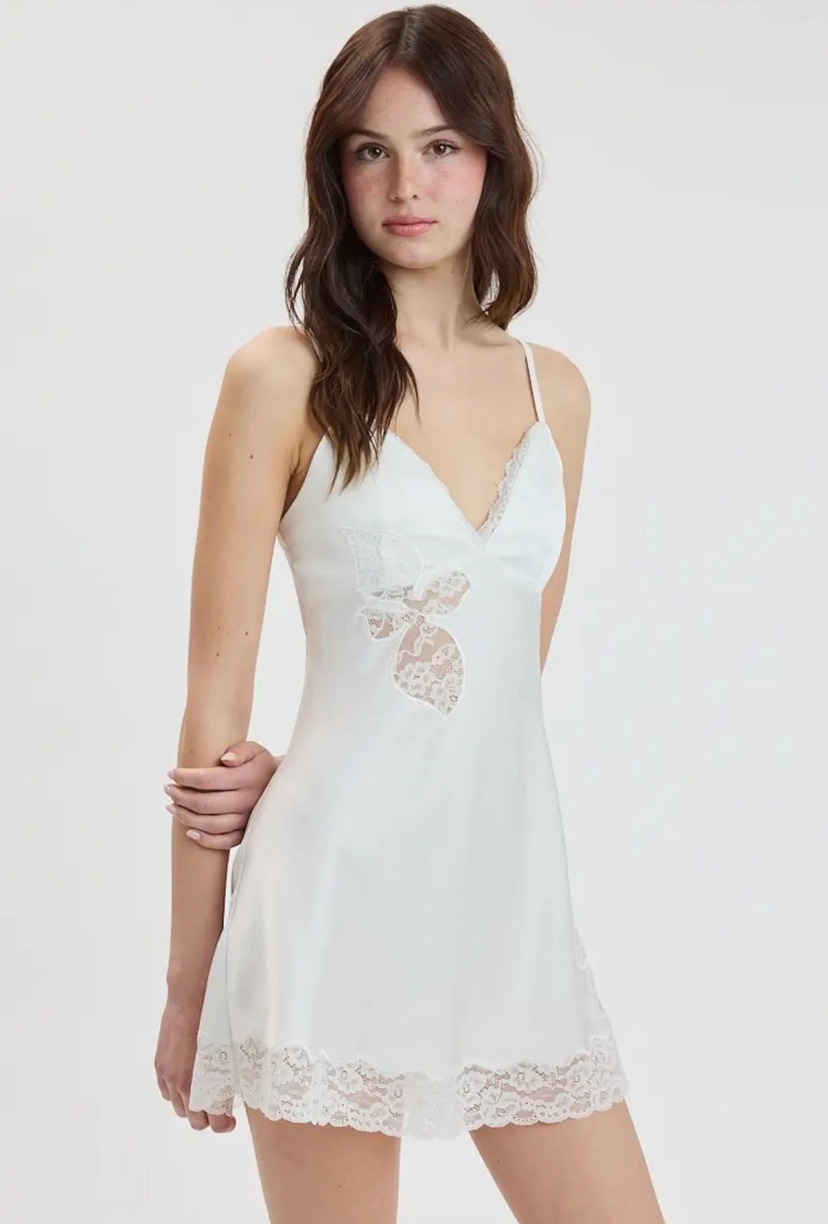 Floral Embossed Lace White Mini Dress
