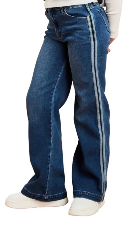 Wide leg side stripe jeans