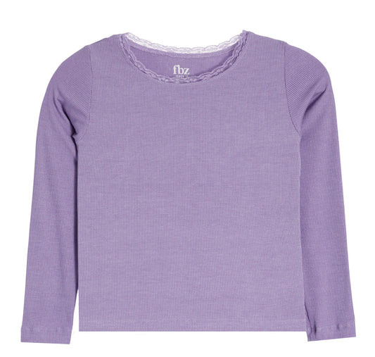 Purple ribbed lace long sleeve tee