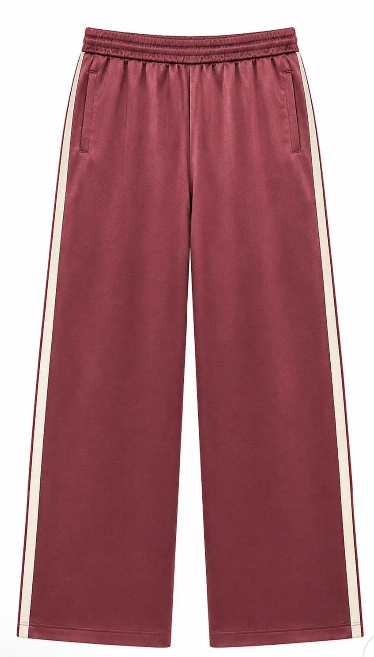 Katie J burgundy satin track pant