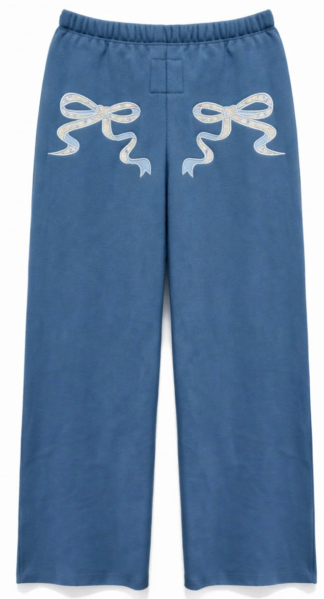 Shane wide leg pant blue w floral bow