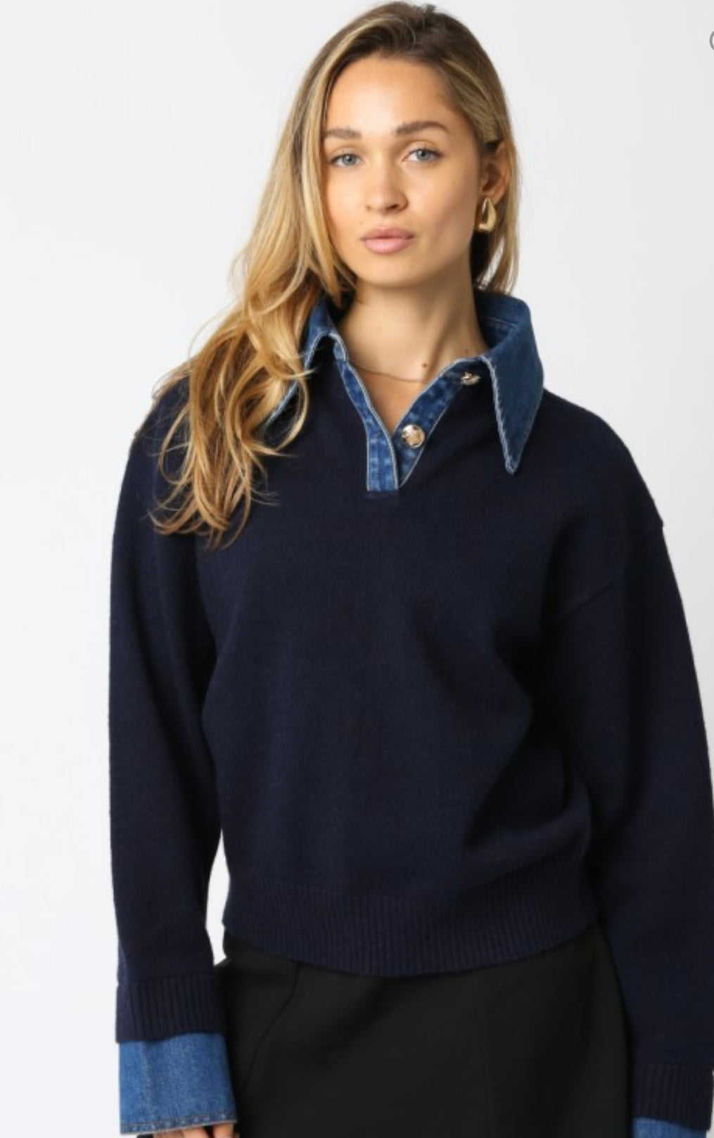 Sweater w/denim collar