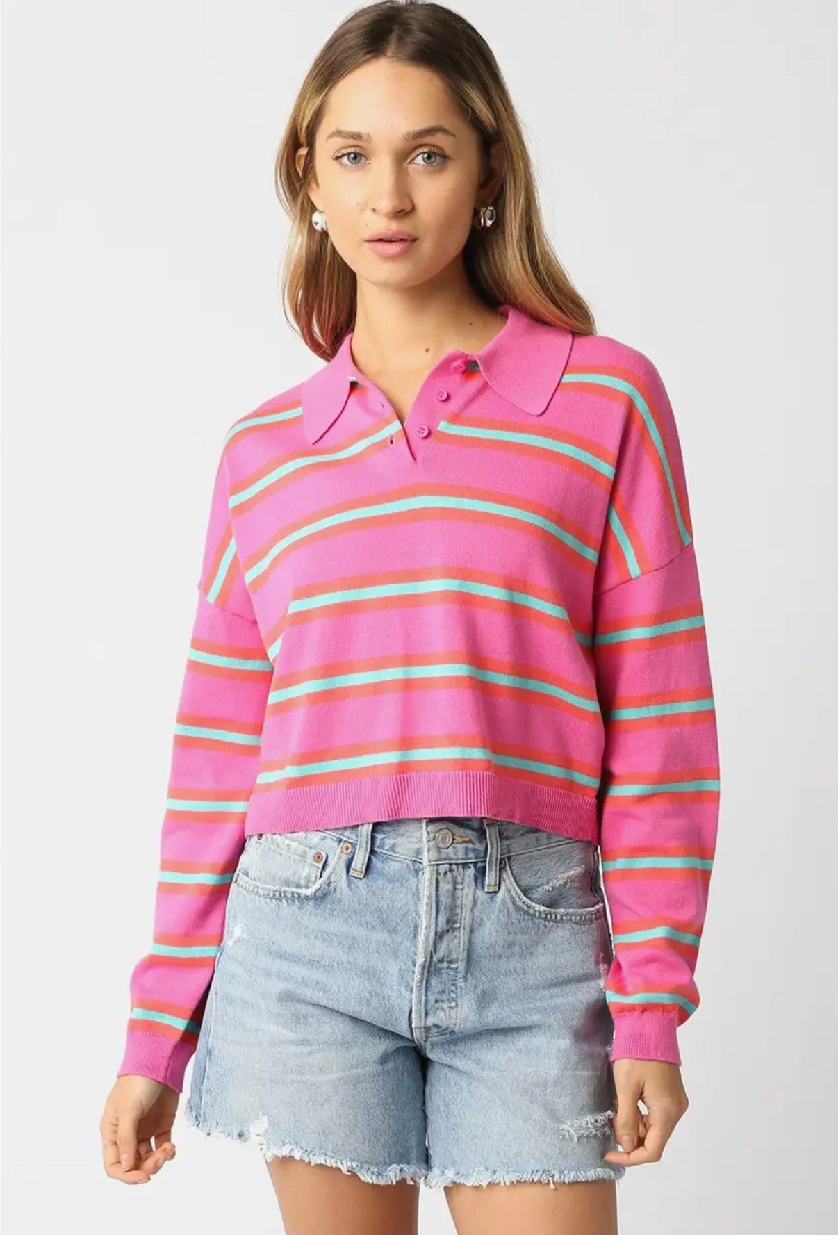 Stripped Polo Sweater