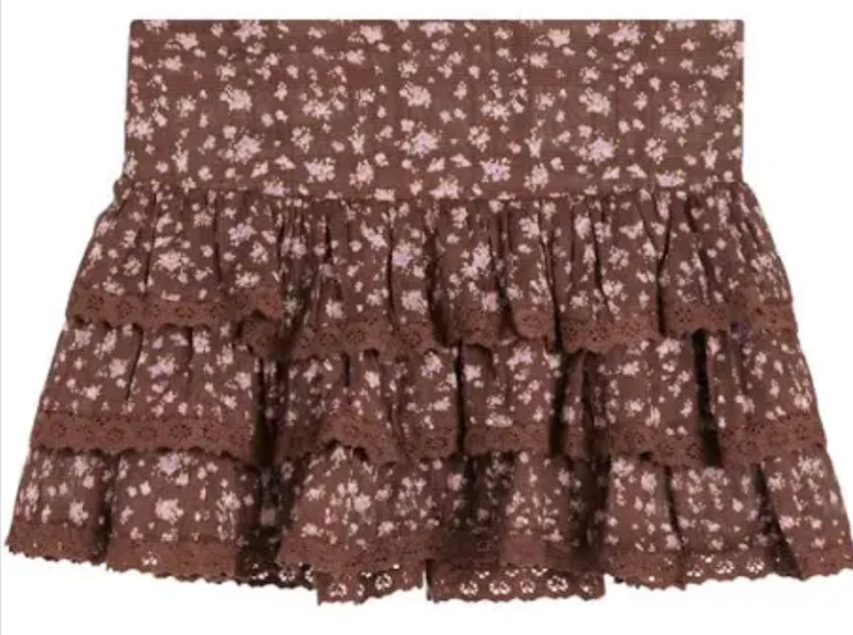 Brown floral ruffled skirt