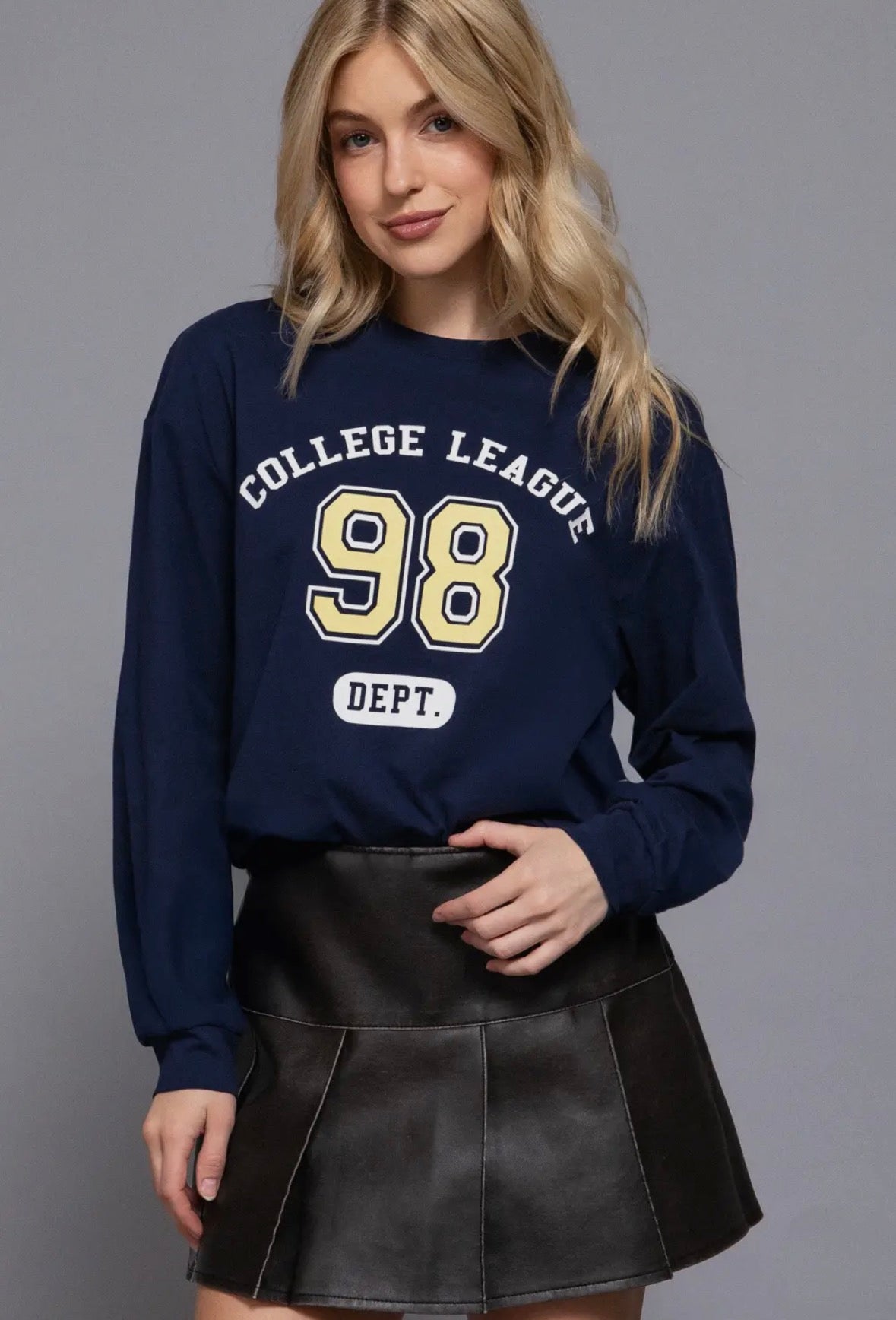 Navy long sleeve college league top