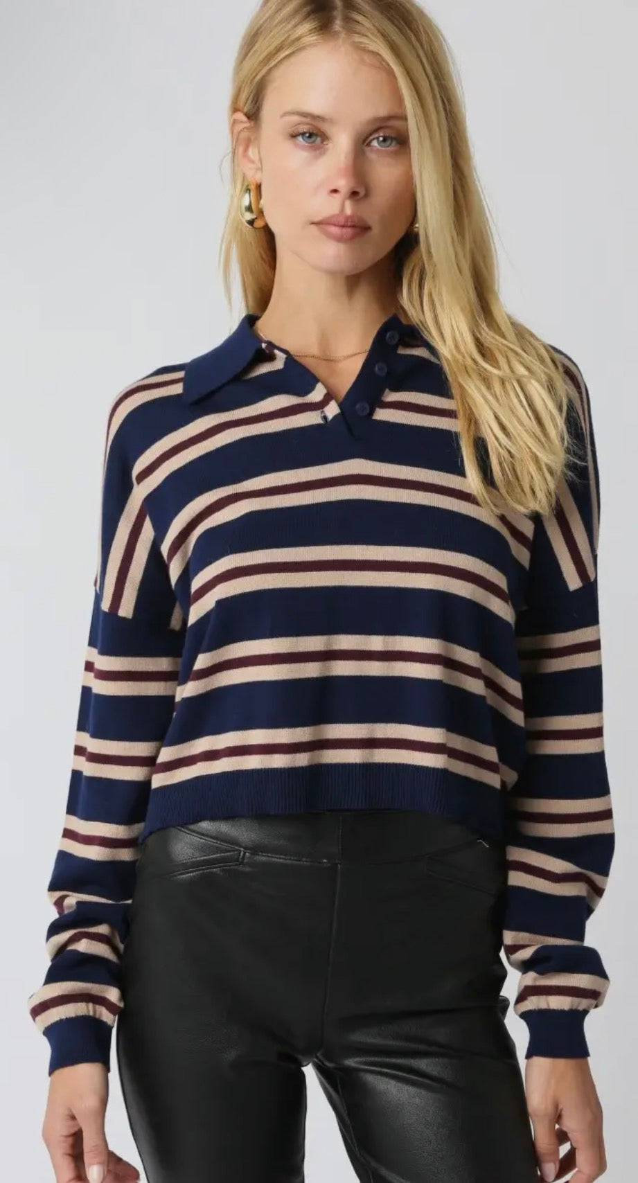 Deep blue lt taupe rugby top