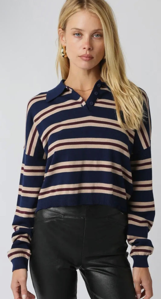 Deep blue lt taupe rugby top