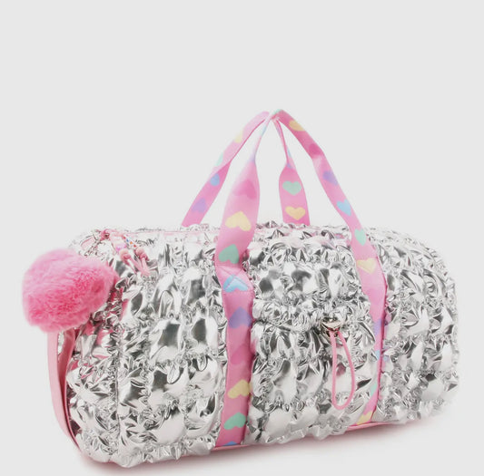 OMG silver scrunch duffle