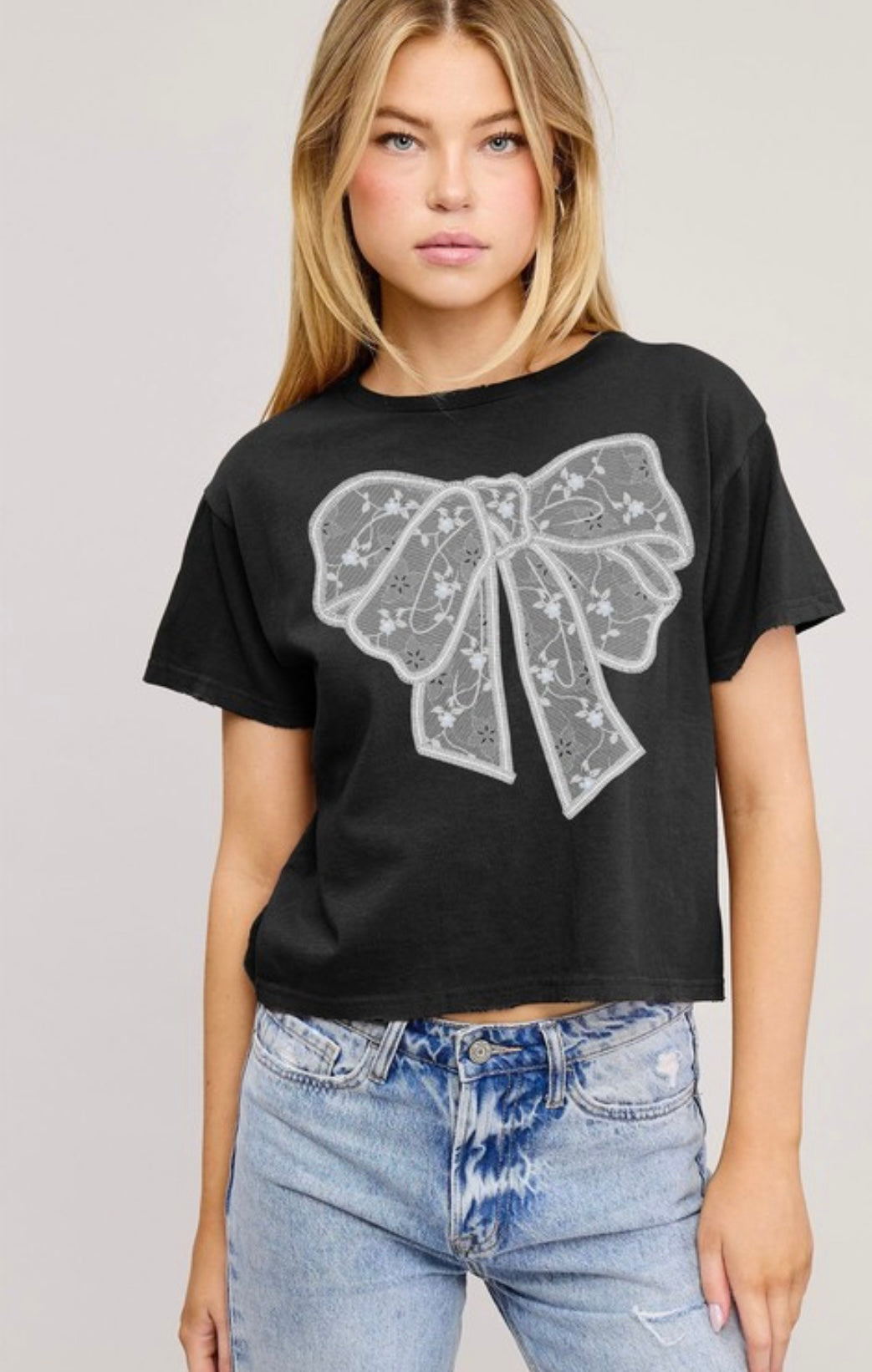Black bow lace graphic tee