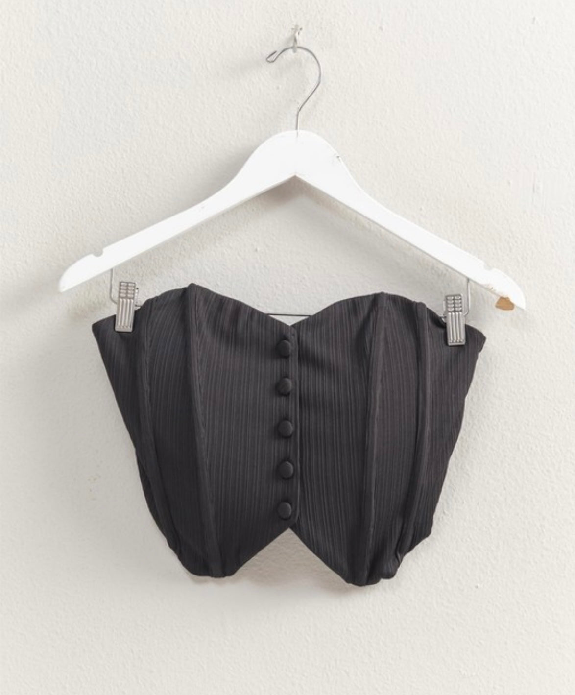 Button front strapless top