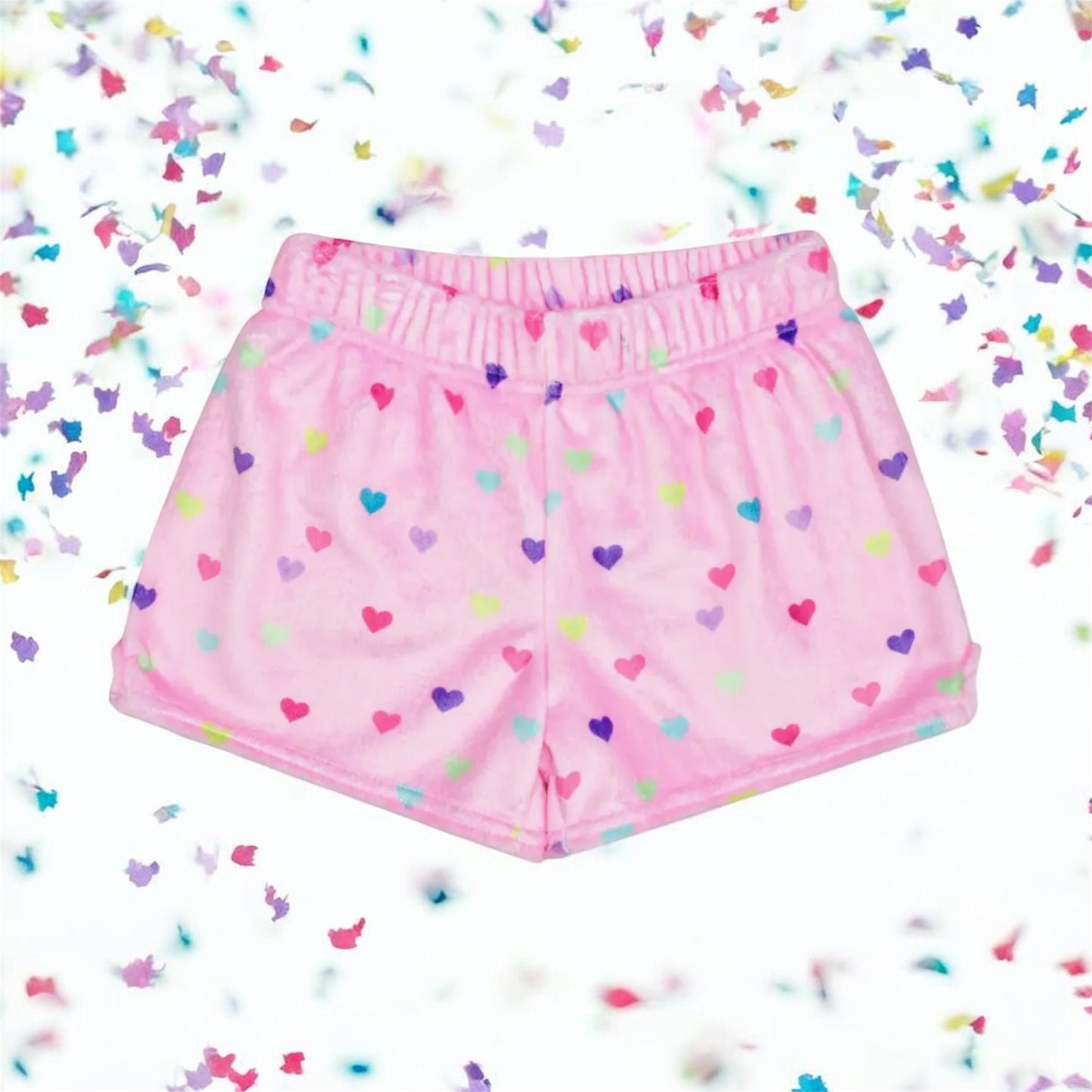 Hearts confetti plush shorts