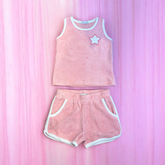 Pink terry star short set