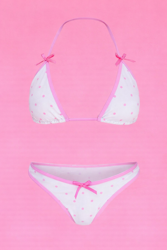 White/pink polka dot bikini