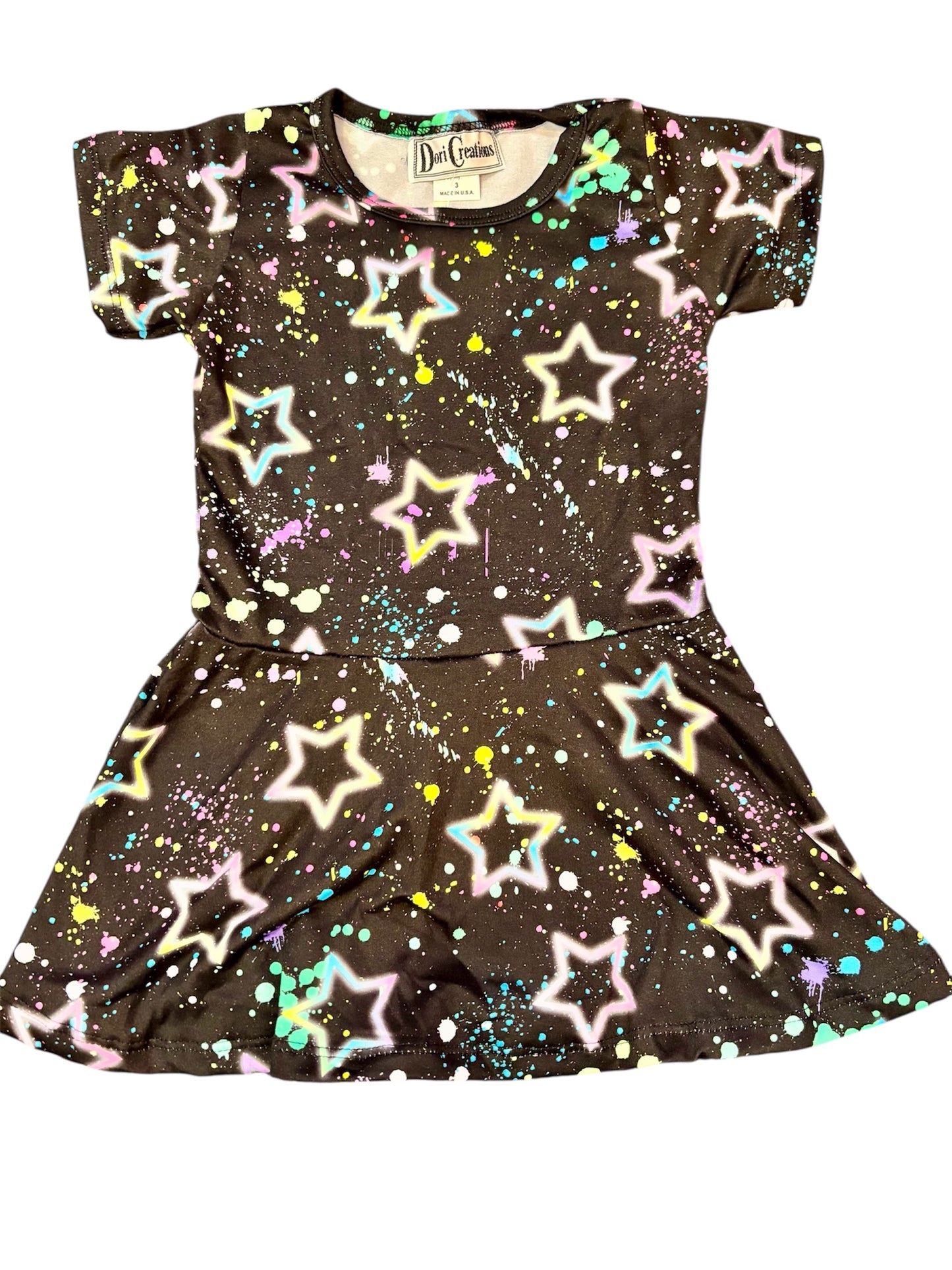 Multi Splatter Star Short Sleeve Dress