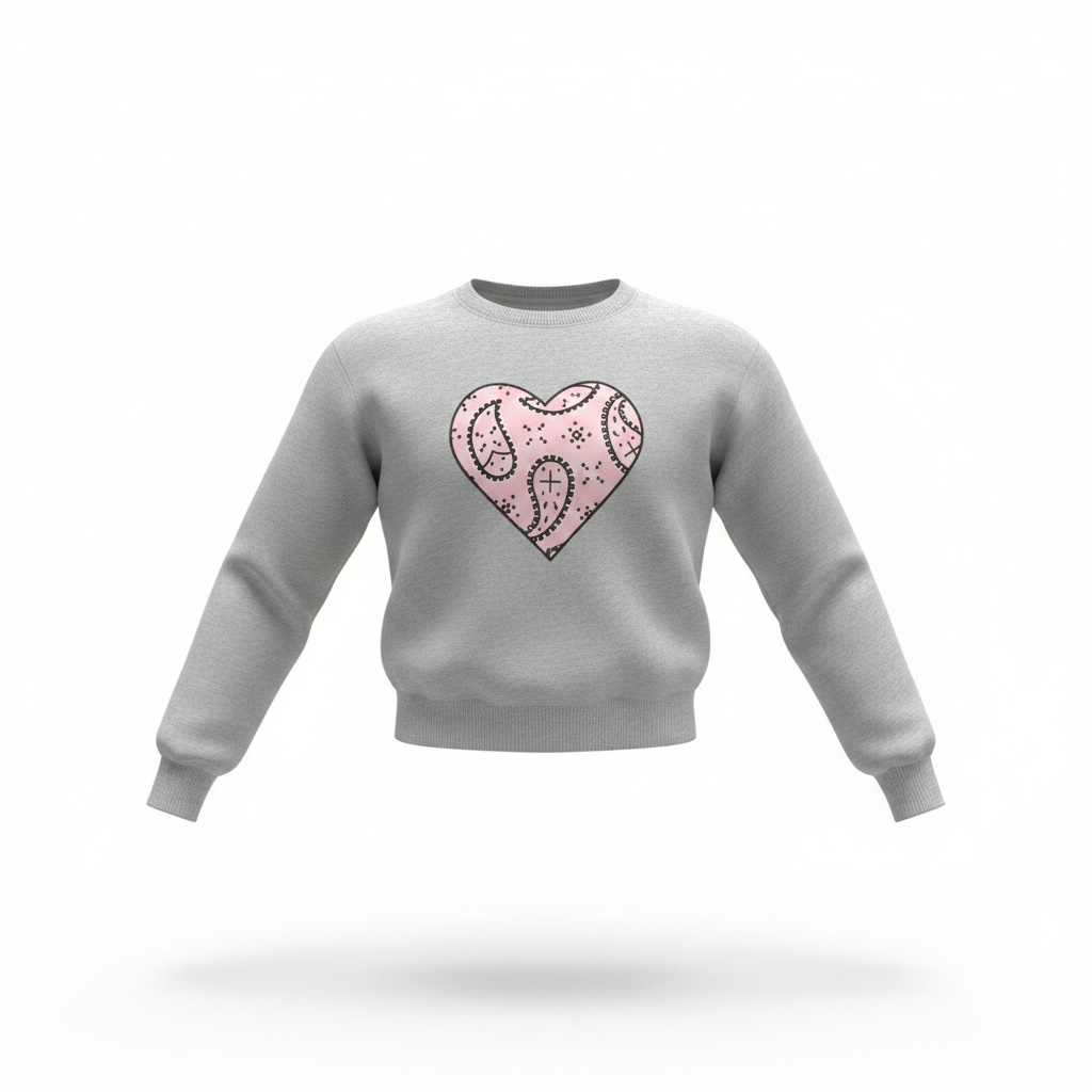 Heather Grey Crewneck w Pink Bandana Patch