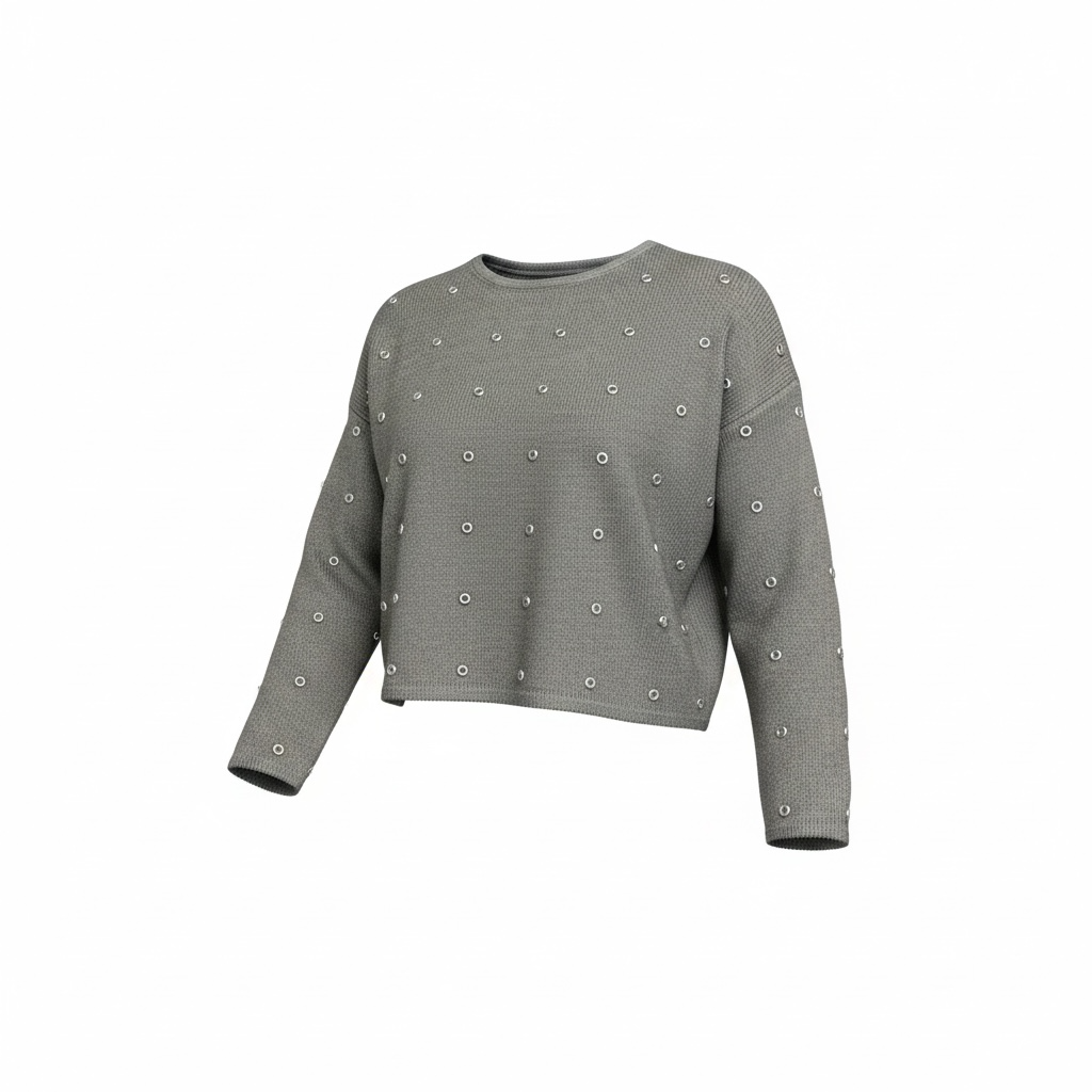 Gray Cropped Sweater w Grommets