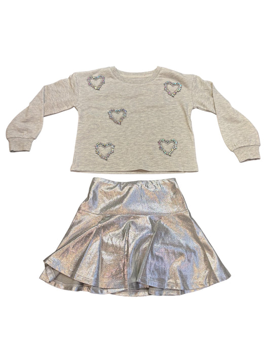 Gray Crystal Heart Sweatshirt w Silver Skirt