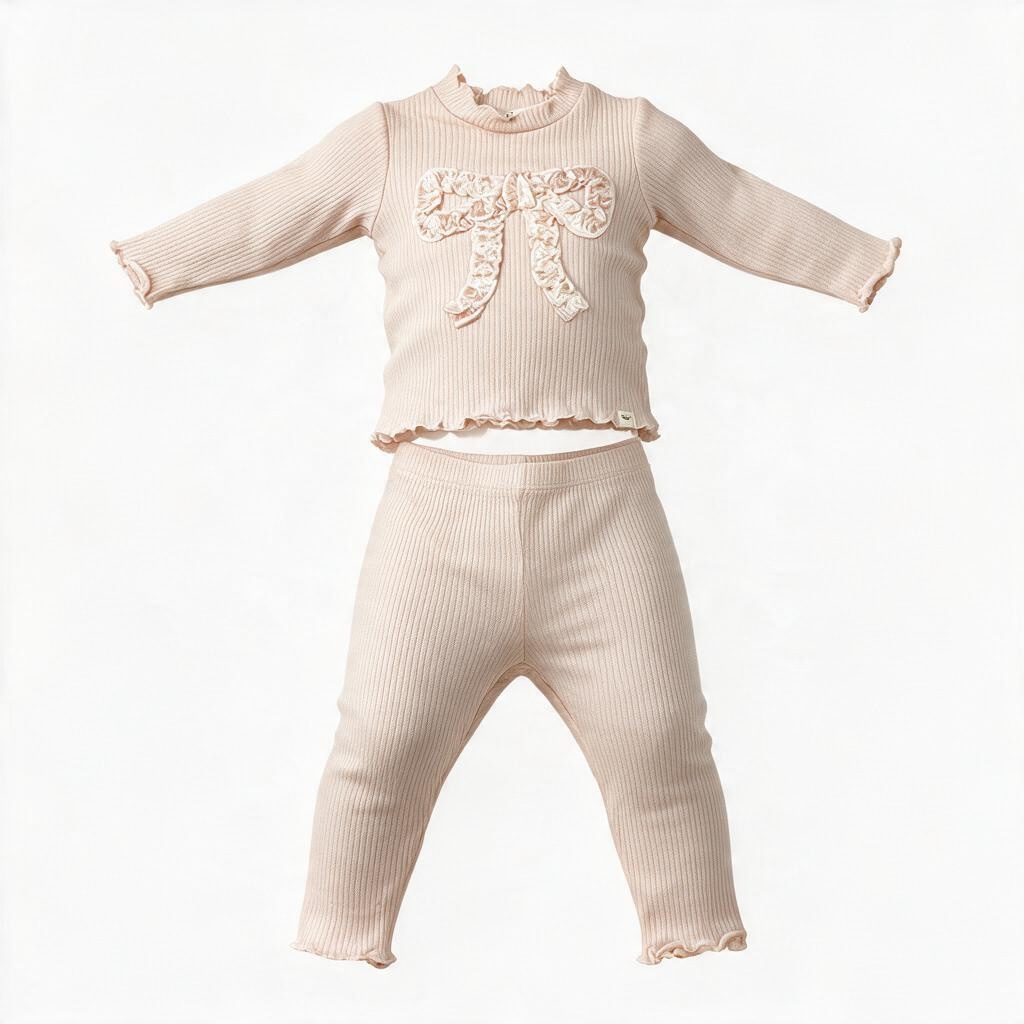 Ruffle Bow Mock-Neck Set