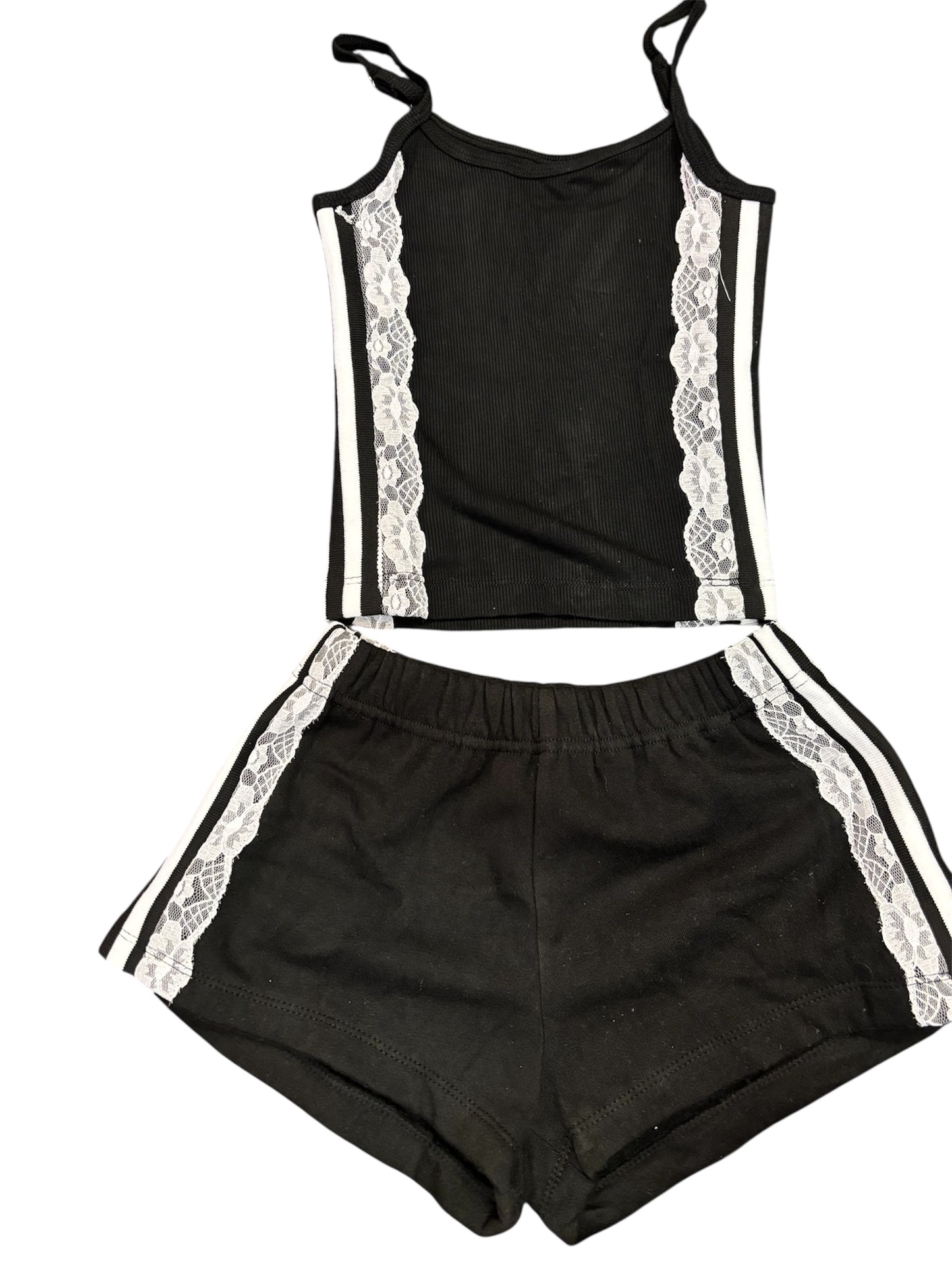 Black & Cream Lace Short Set