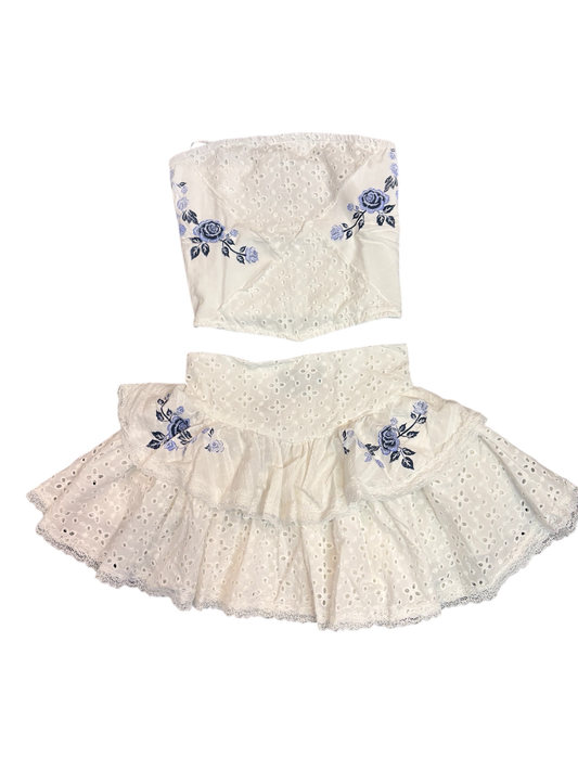 White & Blue Floral Tube Top Skirt Set