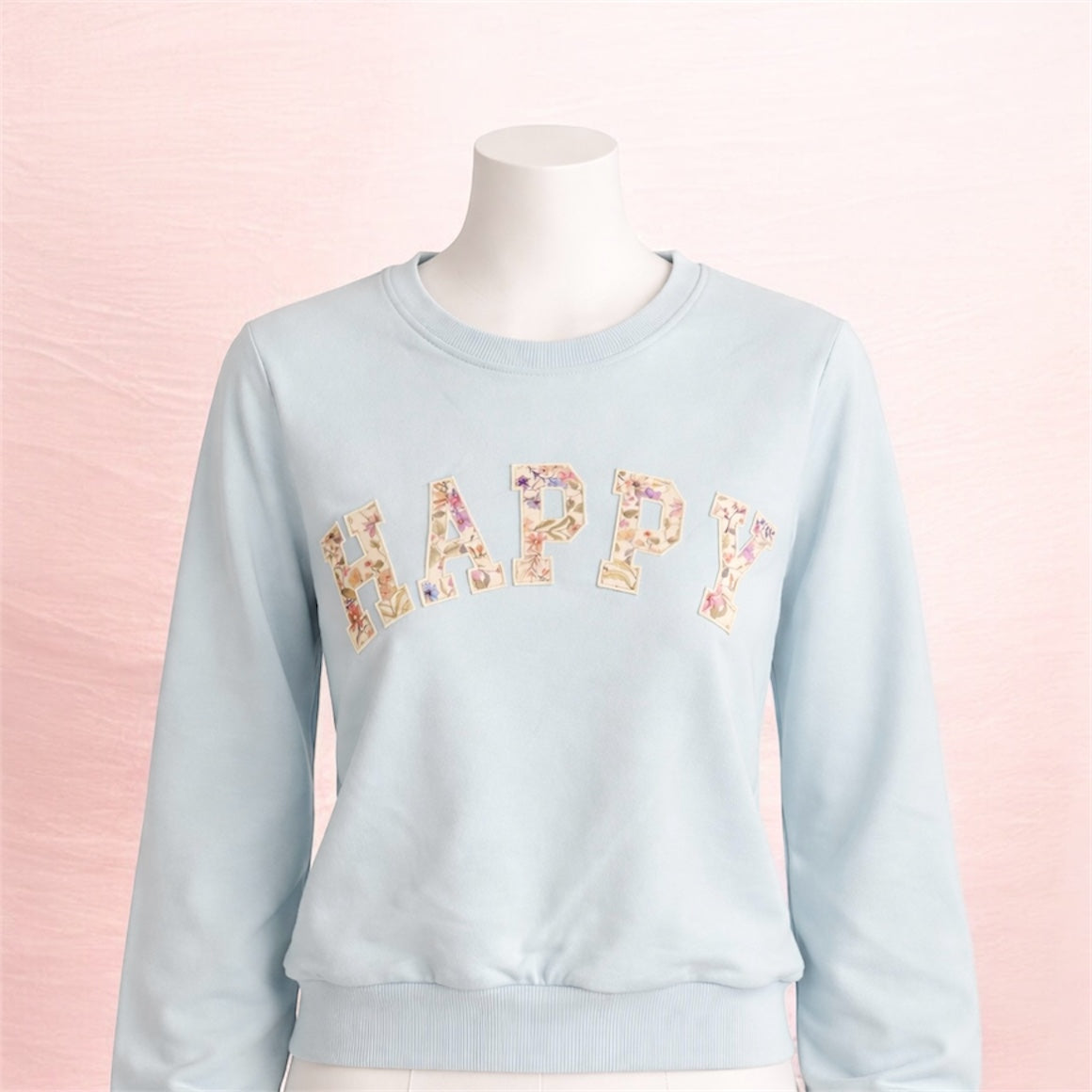 Floral Happy Blue Crewneck