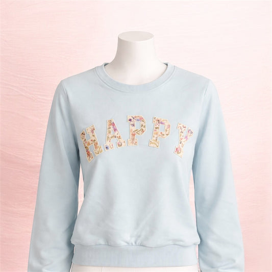 Floral Happy Blue Crewneck