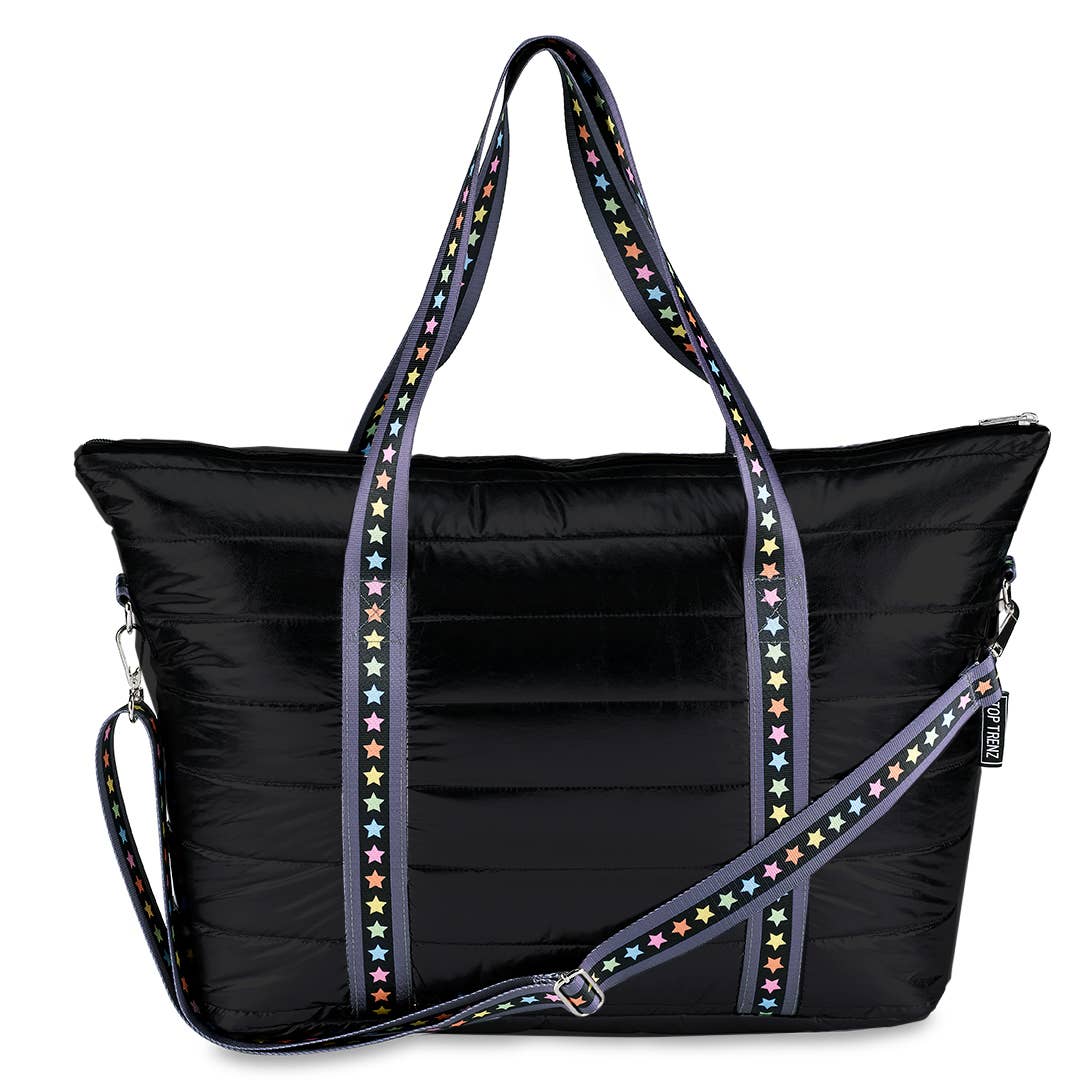 Black Puffer Tote with Scatter Star Strap