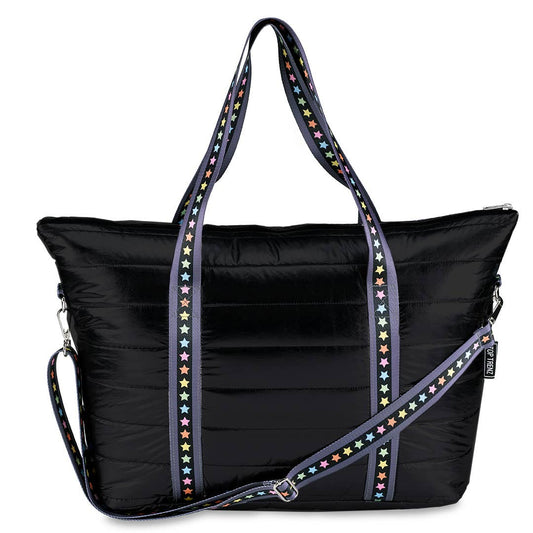Black Puffer Tote with Scatter Star Strap